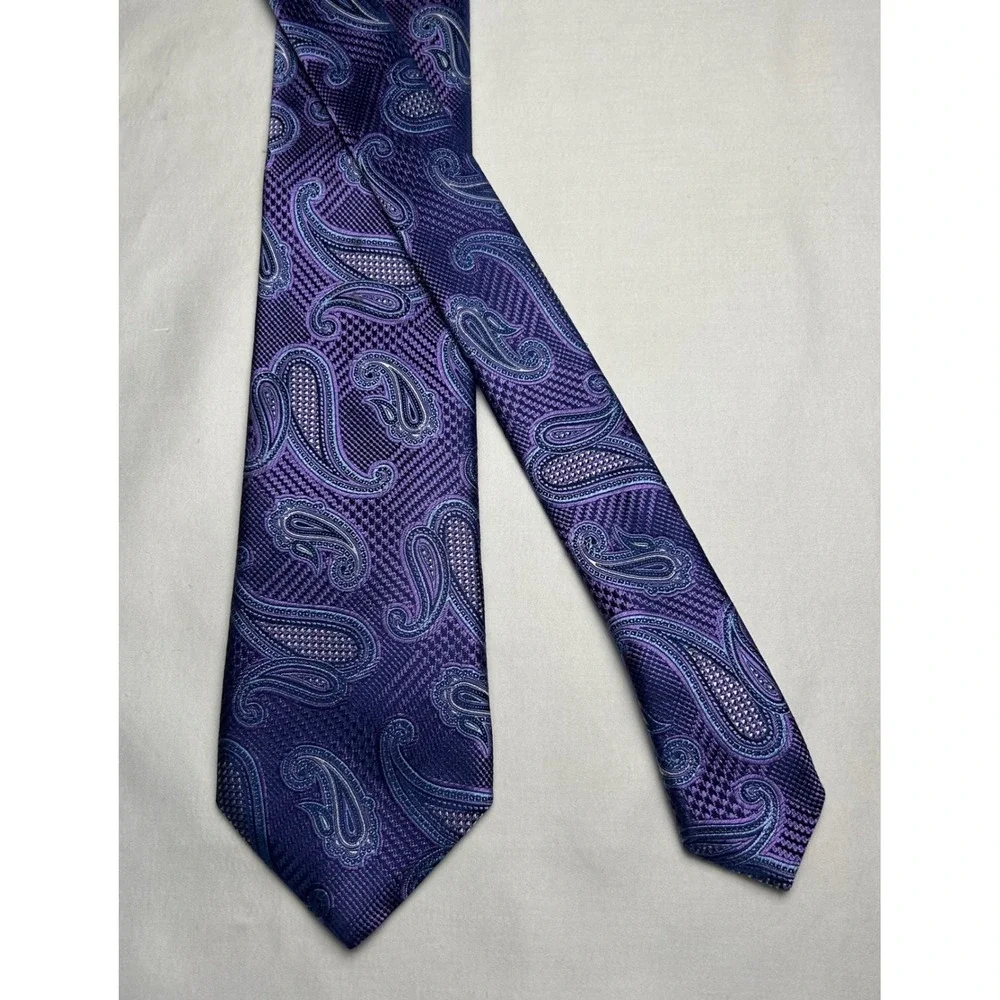 Canali 1934 Men's Silk Tie Purple Blue Paisley Made in Italy 3.5